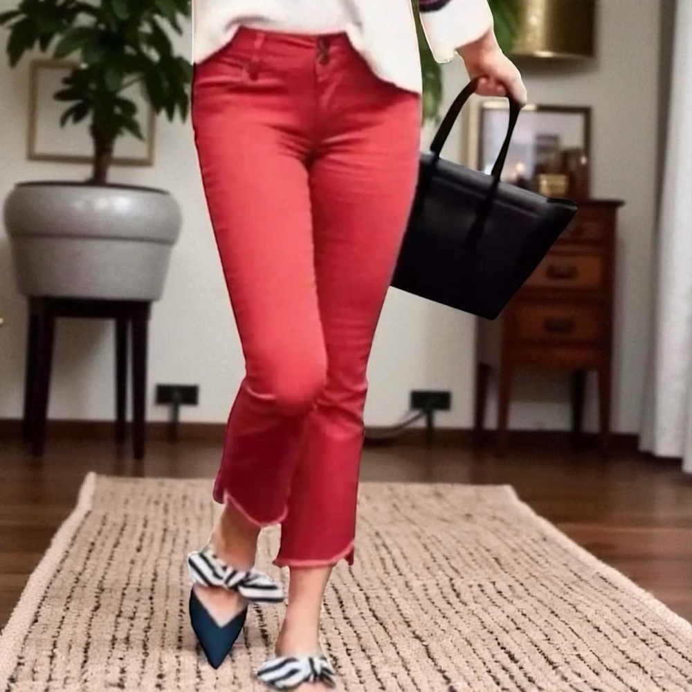 CAbi Coral Red Cropped Ankle Jeans